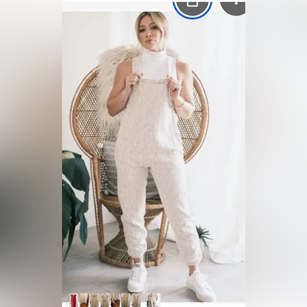 Smash + Tess Cream Textured Jumpsuit Overalls